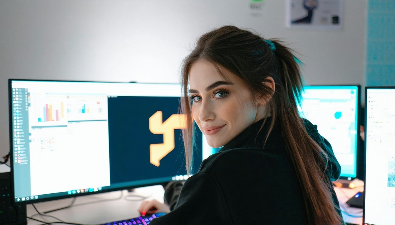 Young woman in front of the computer looking at a finished logo for BIMI Compliance-Jul-30-2025-05-57-27-4116-PM