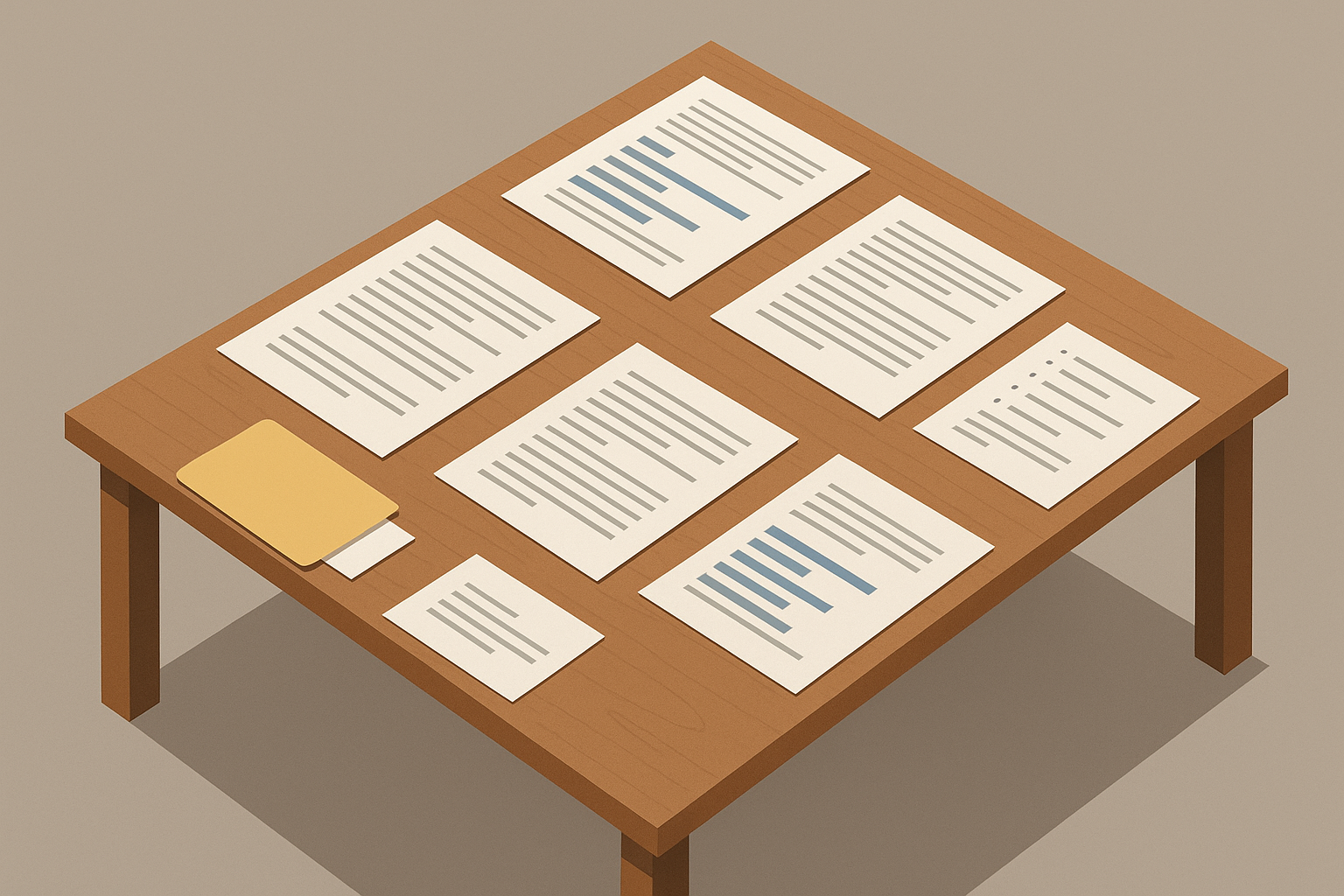 a table with documentation on it